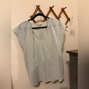 LOFT Soft Blue/Green Eyelet Sleeve Blouse